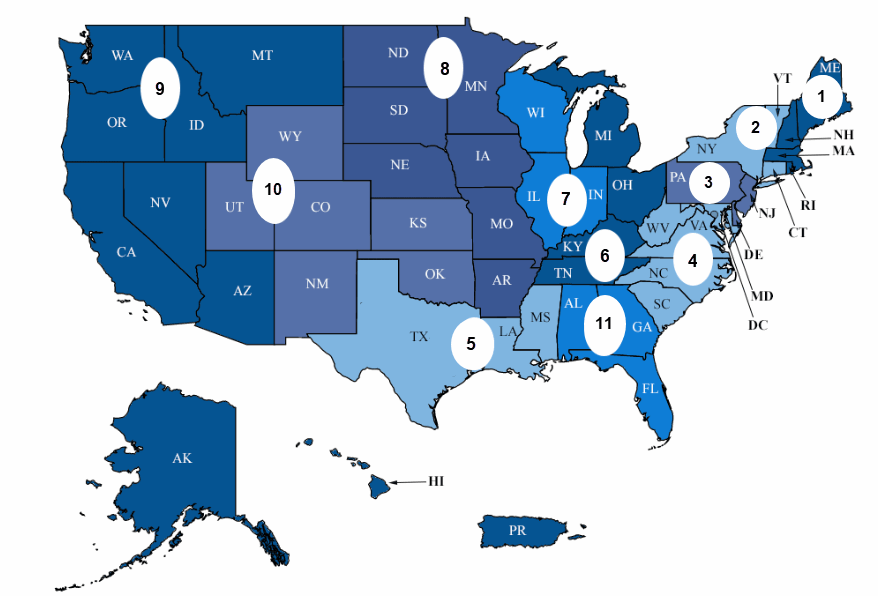 map of the circuits for Dallas victim-asset restitution coverage